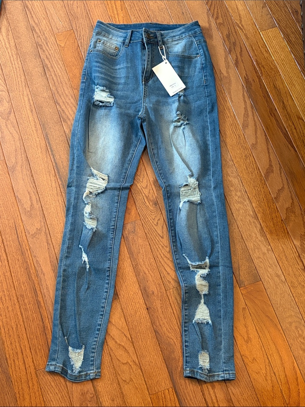 Distressed Medium Blue Skinny Jeans for Women
